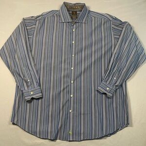 Tailorbyrd Men's Blue and white Striped Dress Shirt Button Down XXL